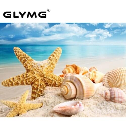 GLymg Diy Diamond Embroidery Sea Shell Starfish Scenery Diamond Painting Icon Rhinestone Square Diamond Home Decor Picture