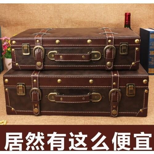 Hot vintage leather suitcase debris storage box wedding photography props store window display software installed
