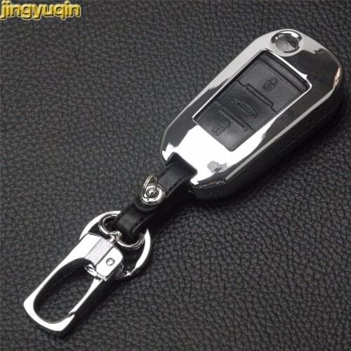 Jingyuqin Zinc Alloy+Leather Car Key Case For Peugeot 2008 308 3008 508 4008 408 Citroen C5 C6 C4L CACTUS C3XR DS5L Elysee 2016