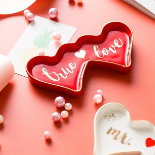 Ceramics Bow-Knot Dessert Storage Tray Love Starfish Jewelry Dish Gilded Letter Small Necklace Plate