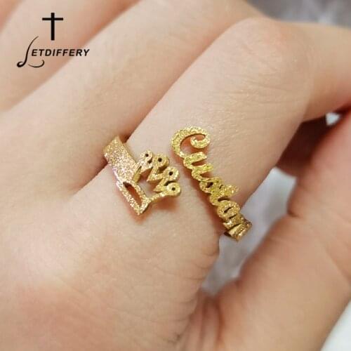 Letdiffery Bling Custom Crown Name Rings Matte Stainless Steel Women Charms Rings for Birthday Gifts