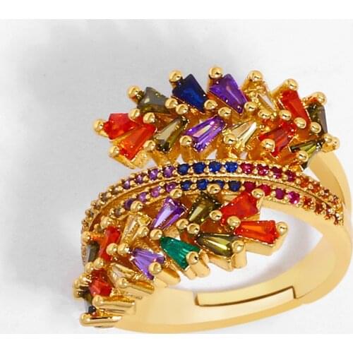 Creative Adjustable Circle Rainbow Ring Delicate Micro-inlaid Zircon Olive Branch Three-layer Wrap Ring Womens Jewelry