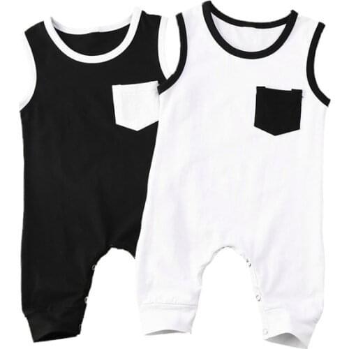 Newborn Infant Baby Boy Summer Sleeveless Romper Pocket Jumpsuit Playsuit One-Pieces Clothes Outfits