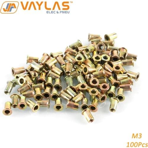 M3 M4 M5 M6 M8 M10 M12 Rivet Nuts Flat Head Threaded Insert Nutsert Cap for Riveter Nut Gun Zinc Plated Carbon Steel