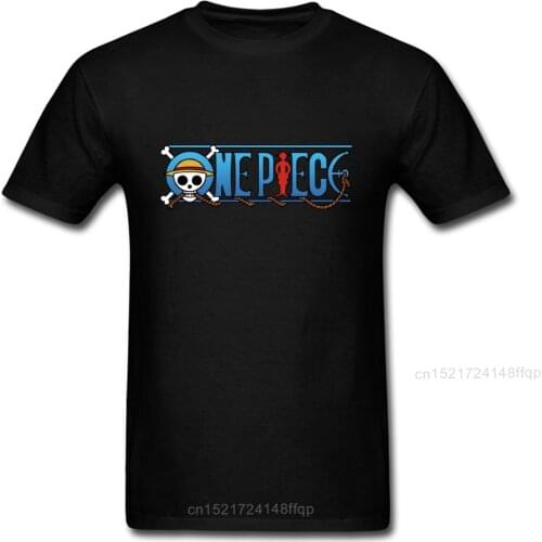 2018 One Piece Logo Men Black T-shirt Treasure Skull Straw Hat Letter Short Sleeve Group Tee Shirt Fashion Pirate King