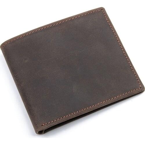 Men Wallet 100% Crazy Horse Leather Short Wallet Vintage Male Purse Card Holder 8047R