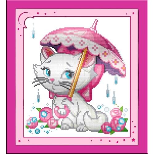 A cat in the rain cross stitch kit cartoon 14ct 11ct count print canvas stitches embroidery DIY handmade needlework plus