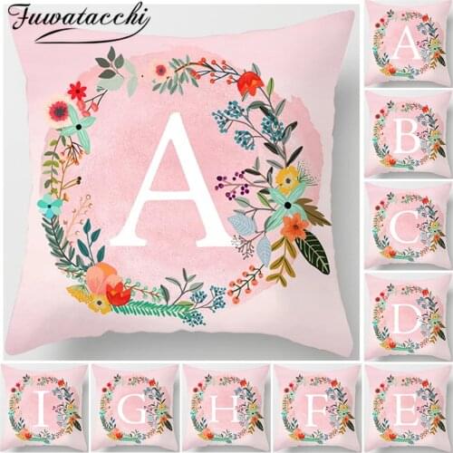 Fuwatacchi Girls' Pink Pillow Cover White Letter In A Wreath Background Pillowcase For Home Decorative Alphabet Cushion Cover