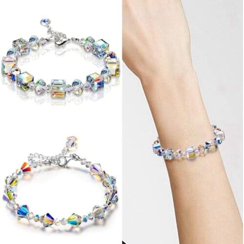 2020 New Ladies Bracelet Stained Glass Zircon Crystal Square Ball Bead Bracelet Exquisite And Stylish Feminine Jewelry