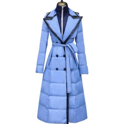 New arrival winter fashion white down coat women slim double breasted zipper light warm x-long outwear