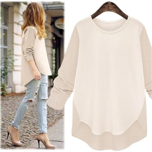 Autumn 2019 New Women Blouses Sexy Casual Loose Women Tops Long Sleeve O-neck Patchwork Shirts Plus Size Blusas Femininas XL-5XL