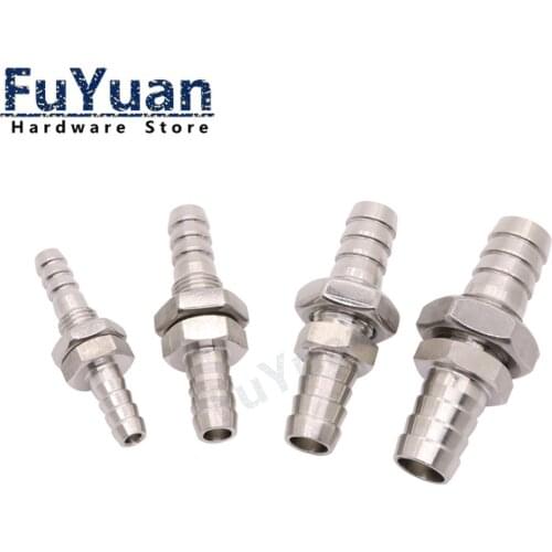 1PCS Bulkhead 304 Stainless Steel Barbed Tube Pipe Fitting 4/6/8mm 10mm 12mm 14mm 16mm 19mm Hose Barb Coupler Connector Adapter
