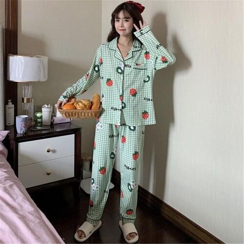 Pyjamas Printed Sleepwear Pajamas Set Long Sleeve Comfort Loose Homewear Autumn Women CottonLarge Size Femme