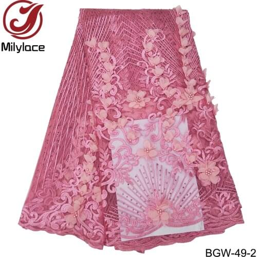 Latest arrival beaded french lace fabric royalblue wedding / party dress lace dubai embroidery tulle lace fabric white BGW-49