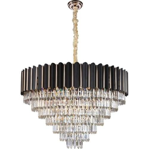Postmodern Round Oval Black Stainless Steel Crystal LED Chandelier Lighting Lustre Suspension Luminaire Lampen For Dinning Room