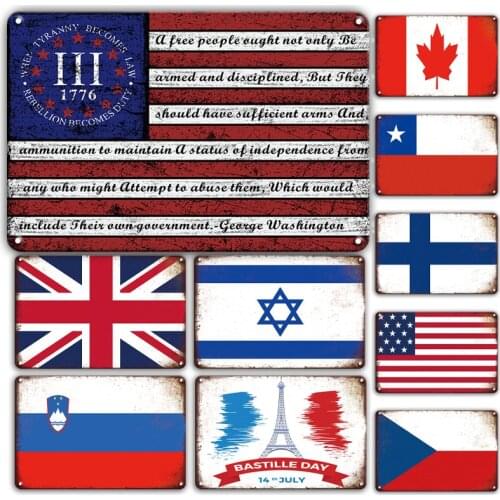 Shabby Chic Country Flag Metal Tin Sign Vintage USA Flag Tin Poster Personalized Yard & Garden Decor Plaque Retro Room Decor