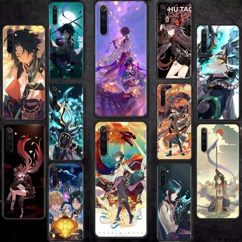Genshin Impact Case Oppo Realme 6 7 C21 C3 XT 8 7i 5 Pro A53 A52 A9 2020 A94 A74 5G Capa Black Shell Phone Coque