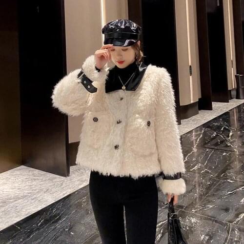 Women 2021 Autumn Winter New Fashion Faux Lamb Fur Coats Female Short Faux Fur Jackets Ladies Solid Color Warm Overcoats R378