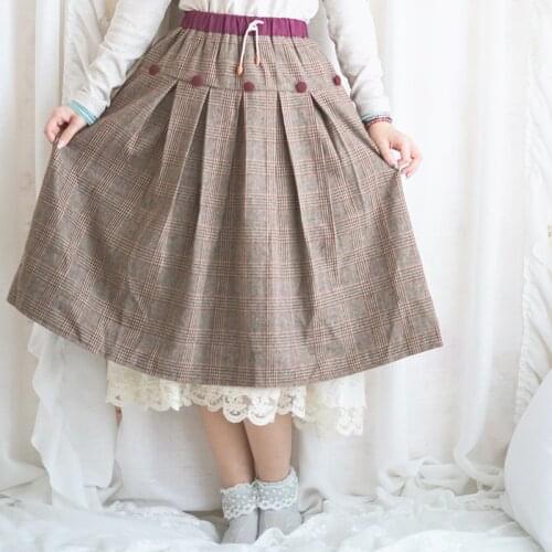 Japan Style Mori Girl Harajuku Skirt Female Casual Plaid A-line Preppy Style Student Skirt Elastic Waist Women Spring Skirt Saia
