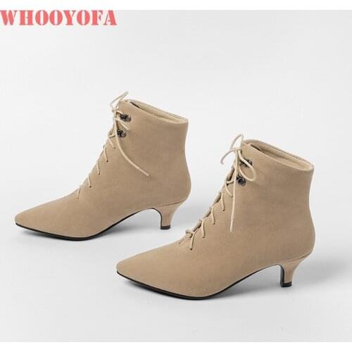 Autumn New Comfortable Apricot Gray Women Ankle Boots Pointed Toe Med Heels Lady Shoes Plus Big Small Size 10 30 43 45 48