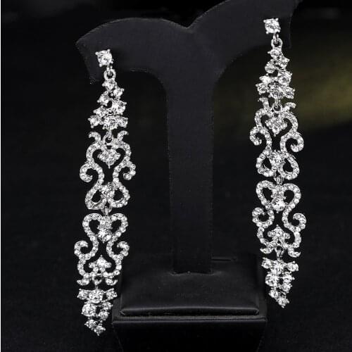 Women CZ Zirconia Crystal Long Earrings Bridal Chandelier Wedding Dangle Earrings Engagement Jewelry Accessories BA191