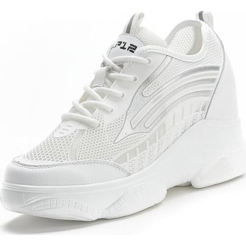 2021 High Quality Women Sneakers Shoes White Platform Shoes Womens Breathable Soft Comfortable Air Mesh Wedge Heel High