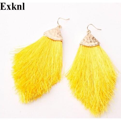 Exknl Bohemia Style Statement Dangle Drop Earrings for Women Fashion Vintage Long Big Cotton Tassel Earrings Lady Jewelry 2019