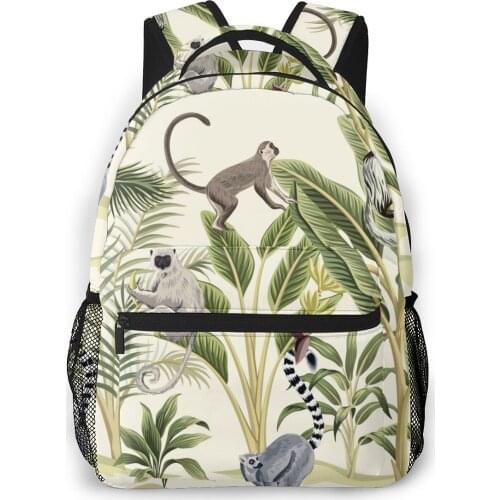 2021 Backpack Women Shoulder Bag Tropical Botanical Landscape Sloth Monkey Lemur School Bag For Teenage Backpacks Travel Bag