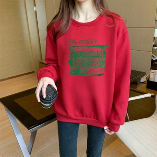 Winter O-Neck Korean Style Plus Plush Pullovers Women Letter Printed Chic Fashion Womens Tops Clothes Loose Casual Coat
