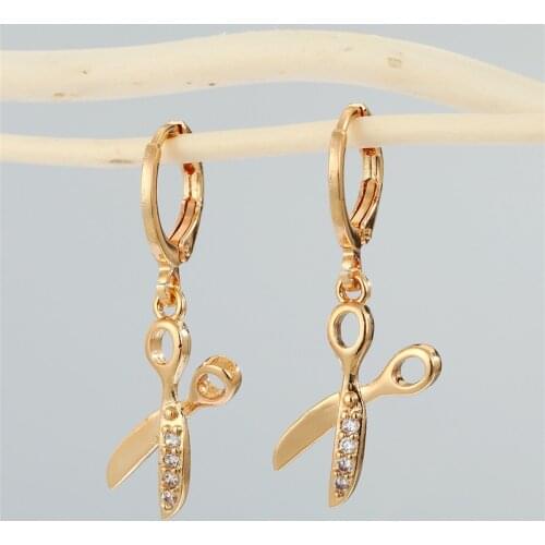 1PC New Punk Rhinestone Scissors Star Small Hoop Earrings For Women Fashion Cute Metal Meteor Ear Stud Jewelry Gifts E780