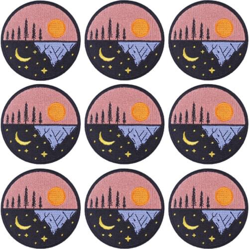 10Pcs/Set Outdoor Travel Sun Moon Tree Patches For Clothing Iron On Embroidered Patches For Clothes Appliques For Badges Stripe