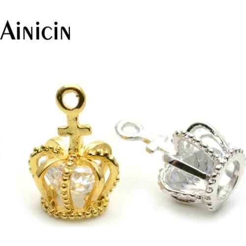10pcs Gold Silver Color Crown Charms Big CZ Stone Inlay For Fashion Bracelets Making Findings