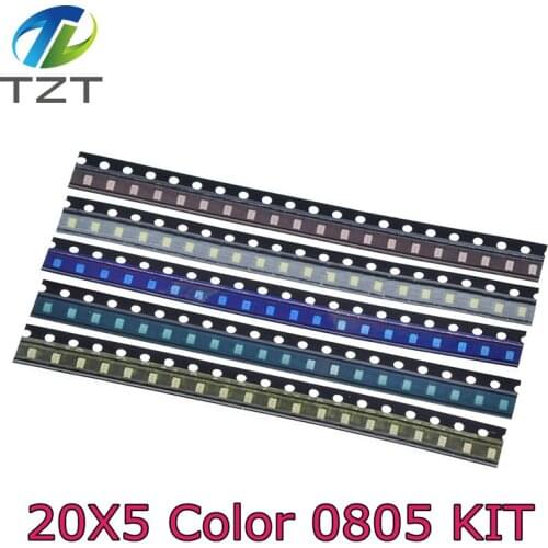 100pcs/lot 5 Colors SMD 0805 Led DIY kit Ultra Bright Red/Green/Blue/Yellow/White Water Clear LED Light Diode set