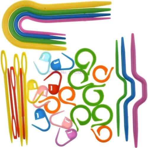 200set ABS Plastic Knitting Cable needles Stitch Knitting Needles Smooth U Crochet Hook & L Needles Markers Needle Clip