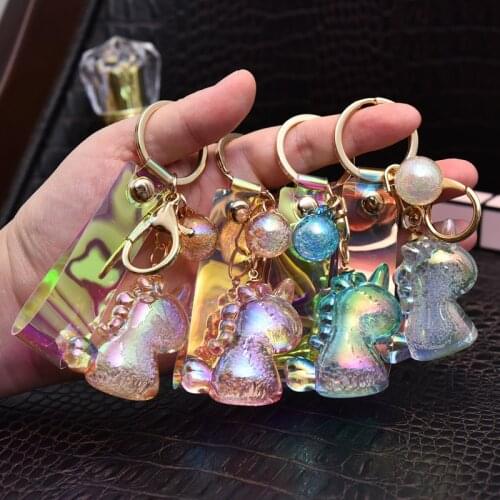 2021 New Arrive Colorful Acrylic Unicorn Keychain Personality Cartoon Cute Women Girl Key Chain Ornaments Wholesale
