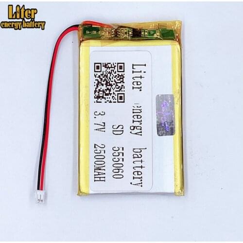 1.5MM 2pin connector 555060 2500mah 3.7V e-books GPS PDA Car recorder Li-polymer battery LiPo battery
