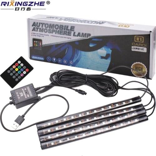 Four-in-one car voice-activated light indoor lighting 12 led atmosphere panel neon light bar USB port car modeling ambient light