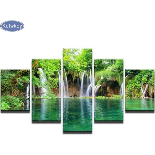 5pcs,diy diamond embroidery Waterfall Landscape diamond painting,full diamond mosaic picture of rhinestones cross-stitch art