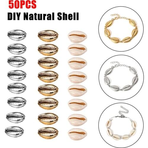 50PCS DIY Natural Shell Pendant Ornaments Gold Electroplate Shell For Bracelets Anklets Earrings Handmade Pendant Home Decor