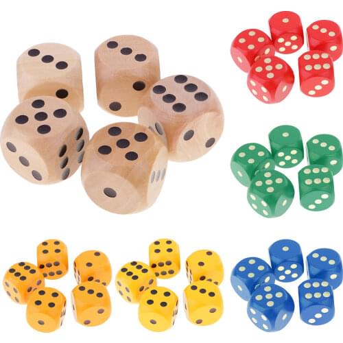 6 Sided Large Wooden Dice Game Supplies 30mm for D&D TRPG Board Games, Pack of 5