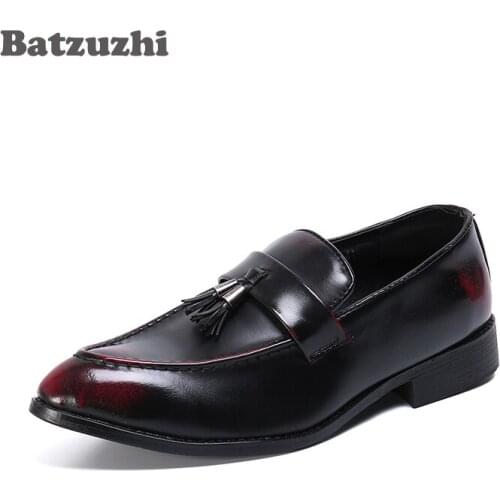 Batzuzhi Formal Leather Dress Shoes Men Italian Style Vintage Metal Pointed Toe Chaussure Homme Business, Sizes US6-12