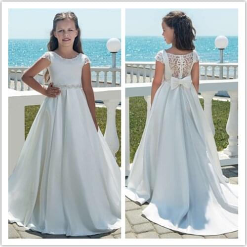 White Satin Flower Girl Dresses For Weddings 2020 Vestido De Daminha Girl First Communion Dresses