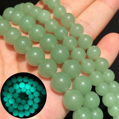 Natural Stone Green Luminous Beads Glow In The Dark Green Round Loose Spacer Beads for Jewelry Making Bracelet DIY 15'' 6/8/10mm