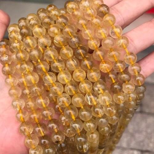 6/8/10mm Natural Gold Rutilated Quartz Stone Beads Round Loose Golden Hair Crystal Stone Beads For Jewelry Making DIY 15