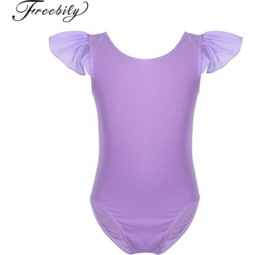 Childrens Ballet Dancewear Ruffled Sleeves Cotton Ballet Dance Leotard for Girls Kids Gymnastics Bodysuit Stage Performance