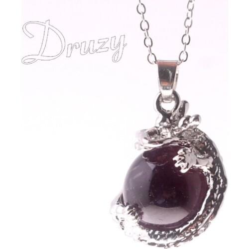 Druzy 16MM Round Bead Mix-Stone Pink Quartz Lapis Lazuli Amethysts Opal Black Onyx Dragon snake Pendant Necklace