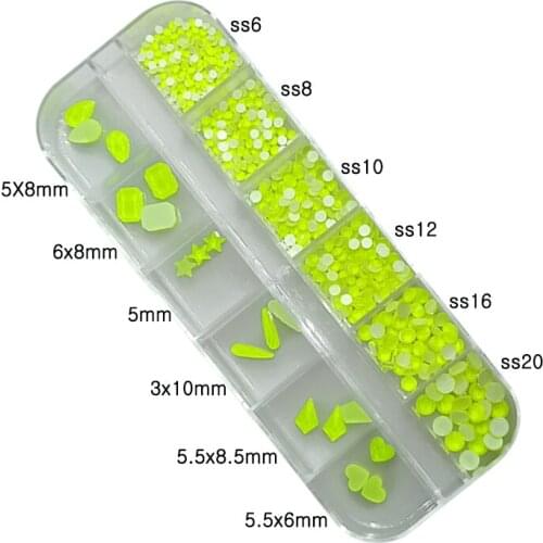 12 Grid Box Fluorescent Nail Art Rhinestone Flat Bottom Set With Large And Small Glass Stones Trendy Fingernail DIY Accesories