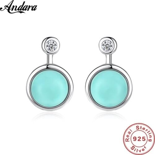 Hot Sale Real 925 Sterling Silver Fashion Simple Turquoise Stud Earrings For Women Trendy Jewelry Earrings