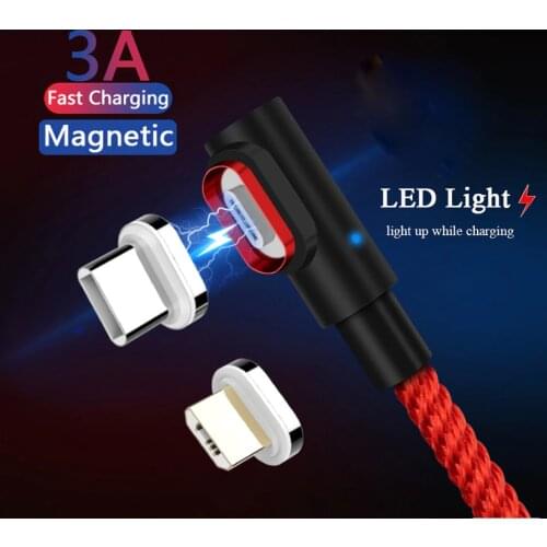 2m Magnetic USB Type C Charging Cable 90 Degree Led Micro Usb Cable Magnet for Samsung S20 Ultra Google Pixel 3A 4 Lenovo Z6 Pro
