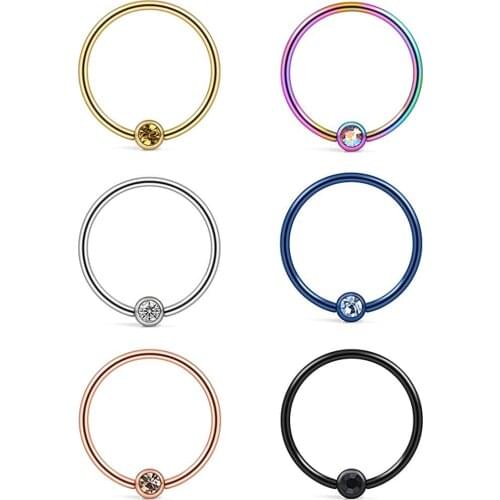 22G 20G 8mm 10mm CZ Jeweled Nose Hoop Lip Eyebrow Tongue Helix Tragus Cartilage Septum Piercing Ring 6PCS